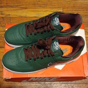 Nike Air force ones, size 11.5, green, white and brownish/burgundy